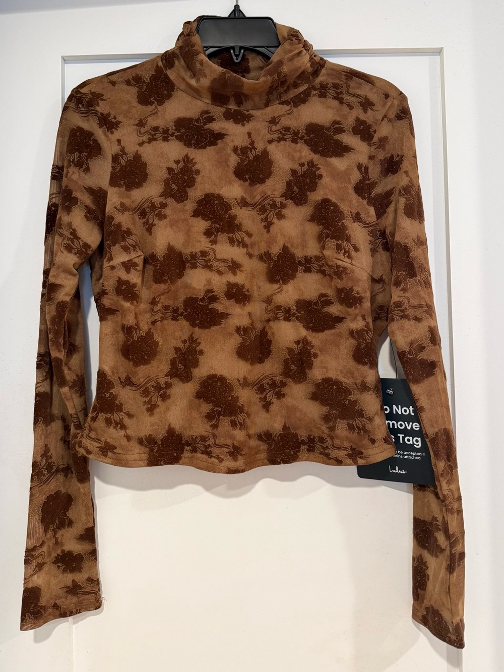 Lulu's Brown Floral Velvet Mock Neck Long Sleeve Top